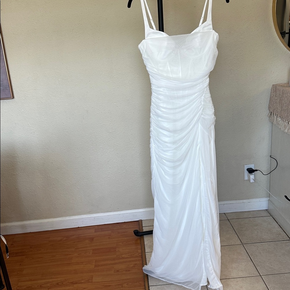 HOUSE OF CB Lini White Mesh Maxi Dress white ruched size L regular cup A-C NWOT - Picture 8 of 17